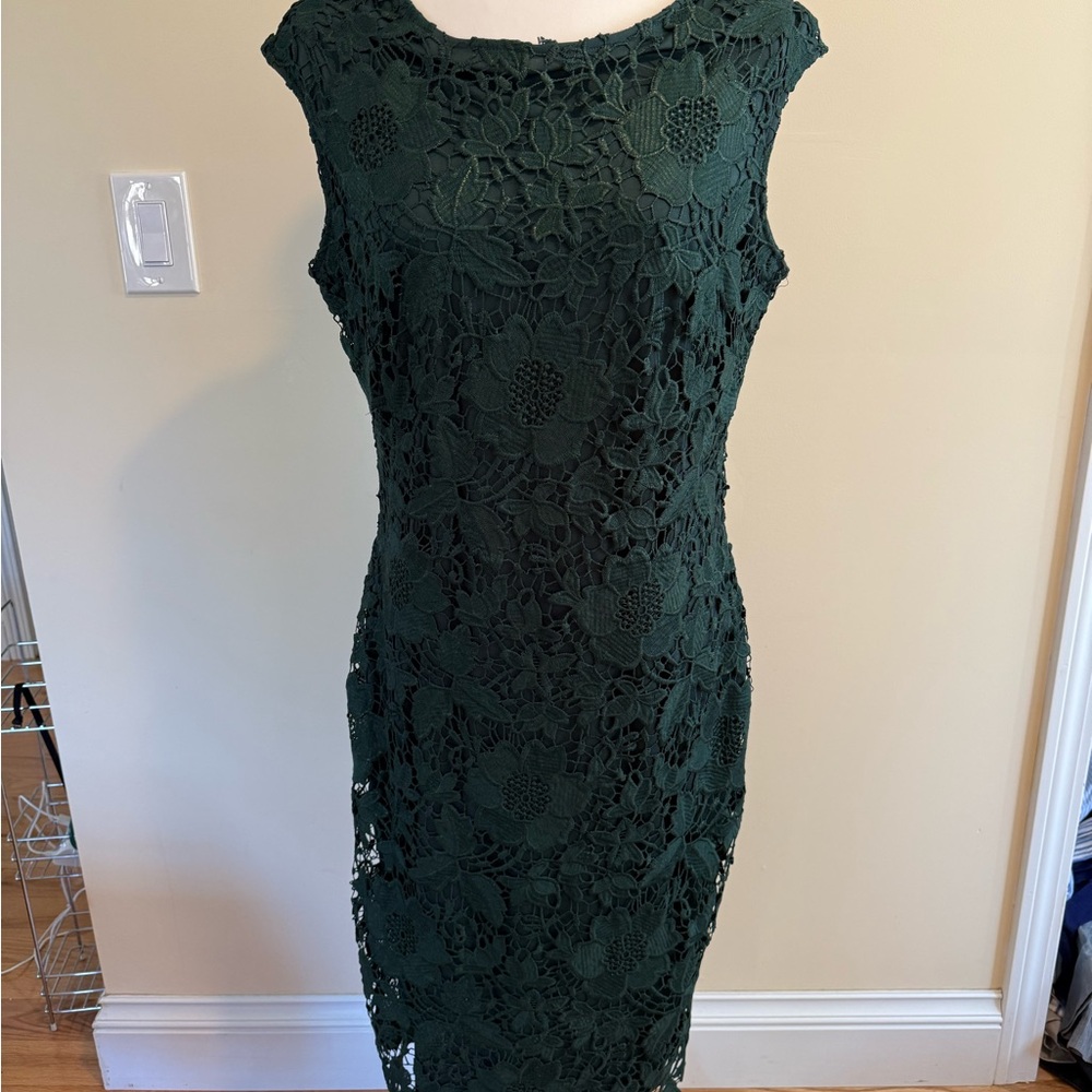 Dark green lace sleeveless overlay sheath dress NY&CO Size 12